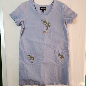 Excitation Palm Trees Embroidered Light Blue Dress Size Medium